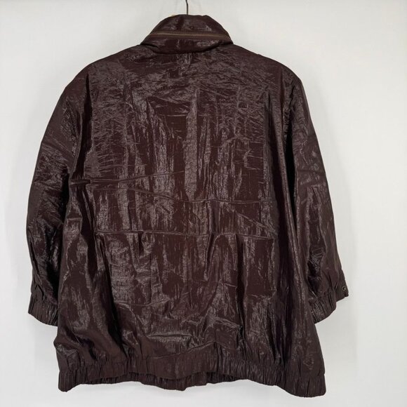 Chicos 3 Womens Size XL Brown iridescent rain Jacket Pockets hidden hood - Picture 9 of 13